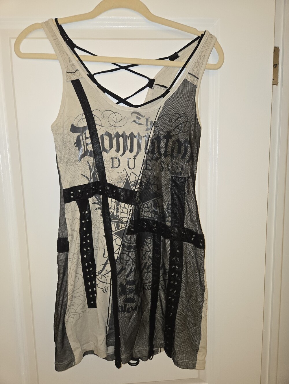 Salvage Cream and Black Studded Graphic Mini Dress